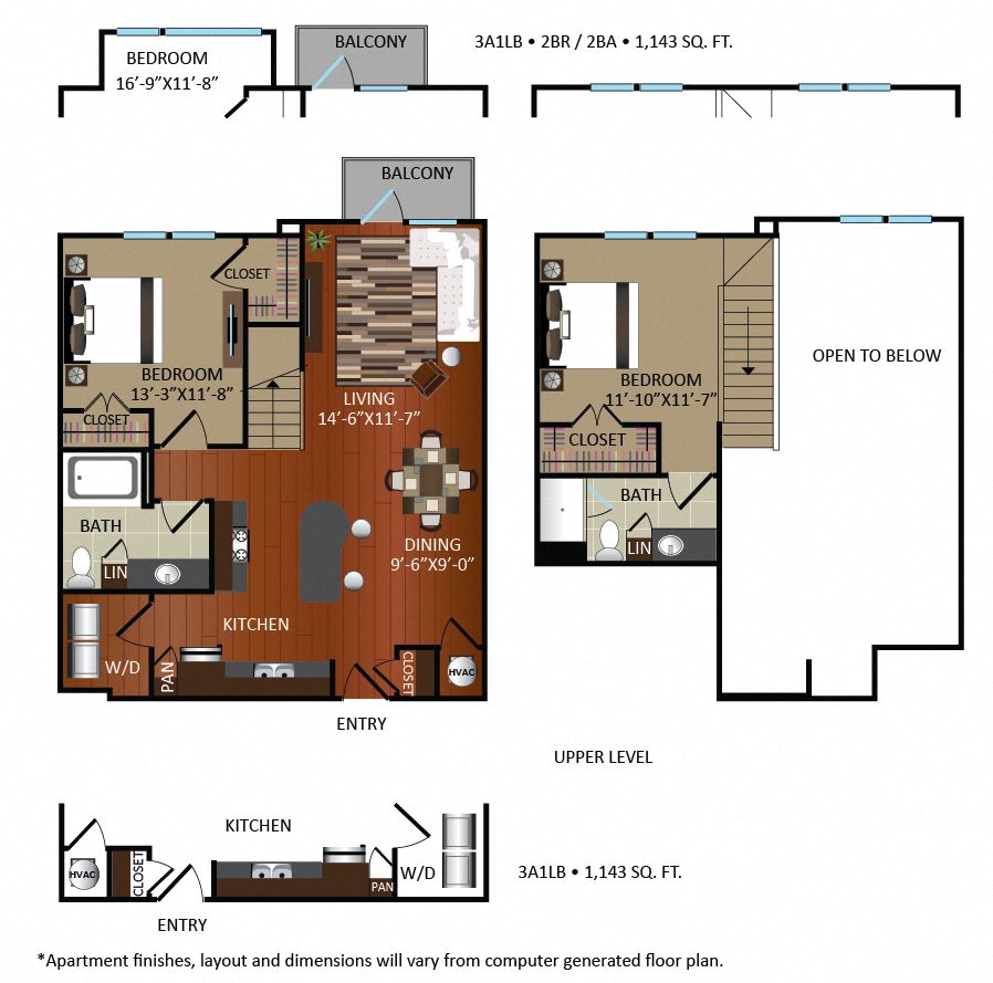Floor plan for 2 beds, 2 baths, 1116 sqft